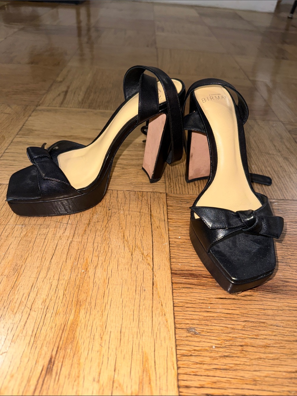 Alexandre Birman Clarita Black Leather Platform Heel Sandals Size 6.5